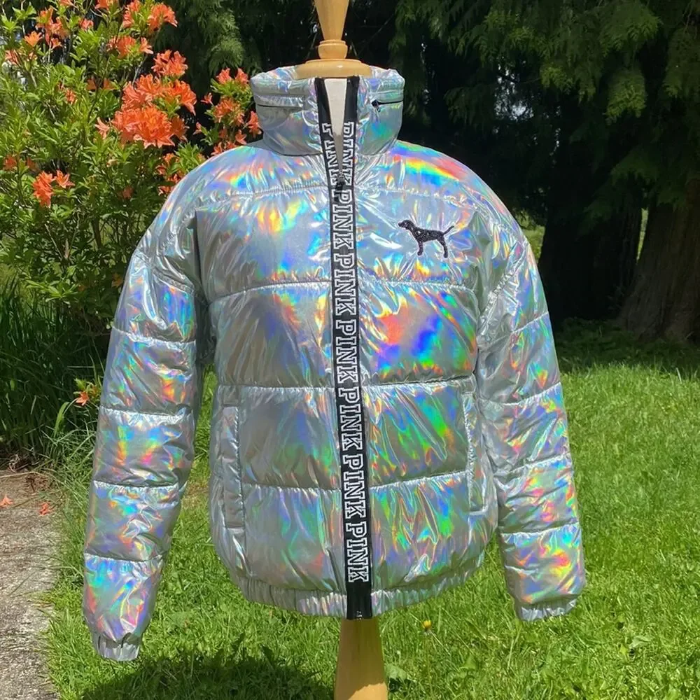 • VS PINK • Holographic Varsity Puffer - Picture 2 of 12